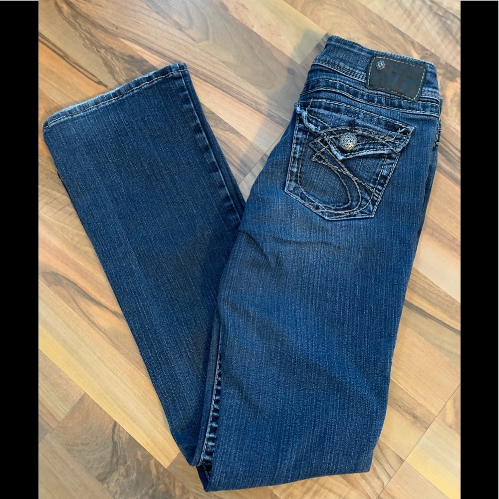 Silver Suki Surplus Womens Blue Jeans Size 27”X30” Tag 28”X32”